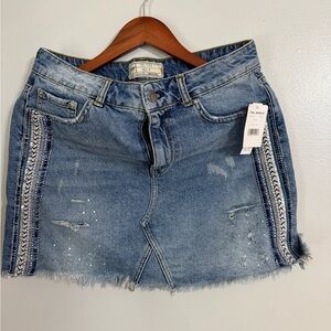 NWT Free People Blue Denim Skirt with Embellished Trim